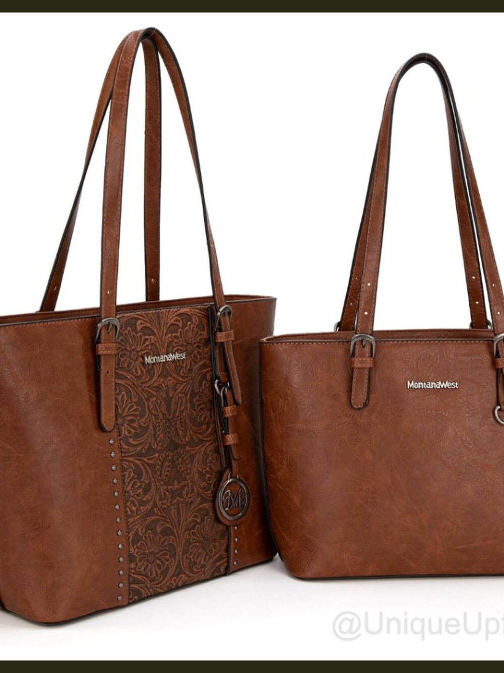 Vegan Leather Tote Bag Set 2pcs Embossed Shoulder Handbag for Women